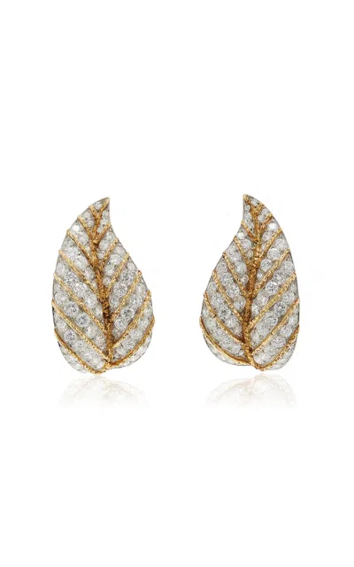 Simon Teakle Van Cleef & Arpels 18k Yellow Gold Diamond Leaf Earrings