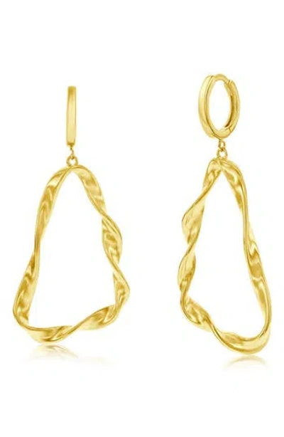 Simona 14k Gold Plated Sterling Silver Twisted Triangle Drop Huggie Hoop Earrings