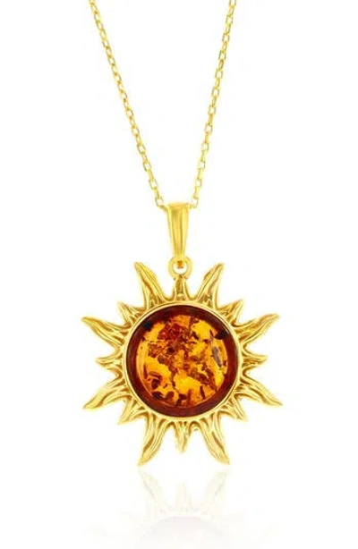 Simona Amber Sun Pendant Necklace In Orange
