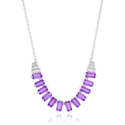 Simona Baguette Amethyst Frontal Necklace In Metallic