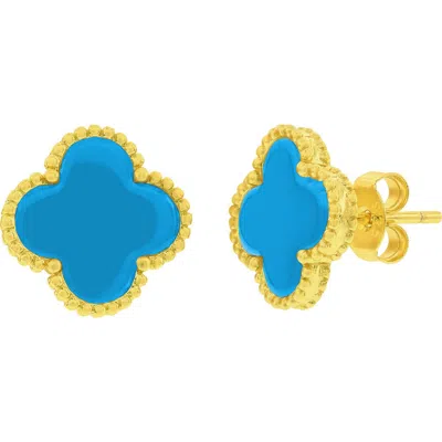Simona Beaded Clover Stud Earrings In Blue