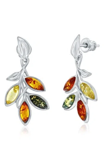 Simona Bezel Set Amber Leaf Drop Earrings In Multi