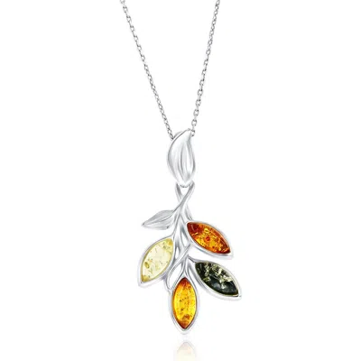 Simona Bezel Set Amber Pendant Necklace In Multi