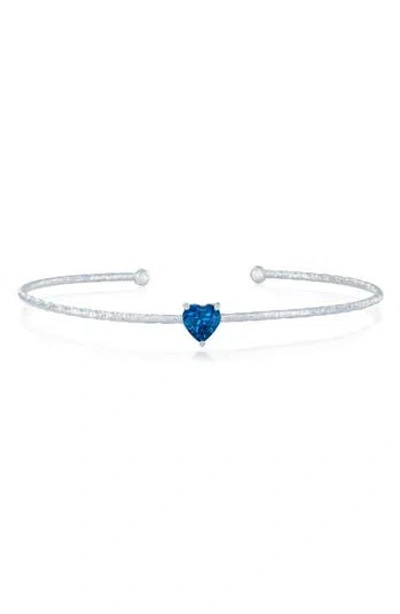 Simona Birthstone Cubic Zirconia Heart Open Cuff Bracelet In Blue