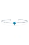 Simona Birthstone Cubic Zirconia Heart Open Cuff Bracelet In Blue