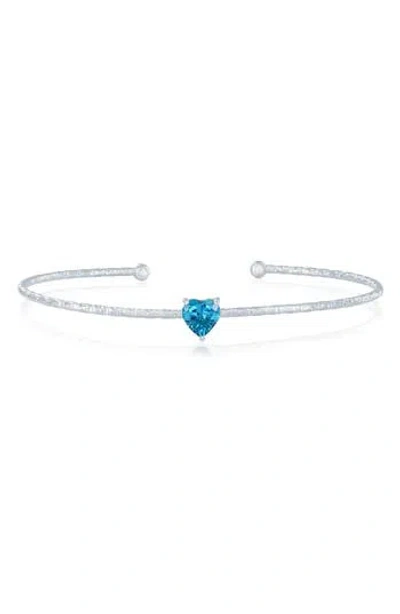 Simona Birthstone Cubic Zirconia Heart Open Cuff Bracelet In Blue