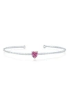 Simona Birthstone Cubic Zirconia Heart Open Cuff Bracelet In Pink