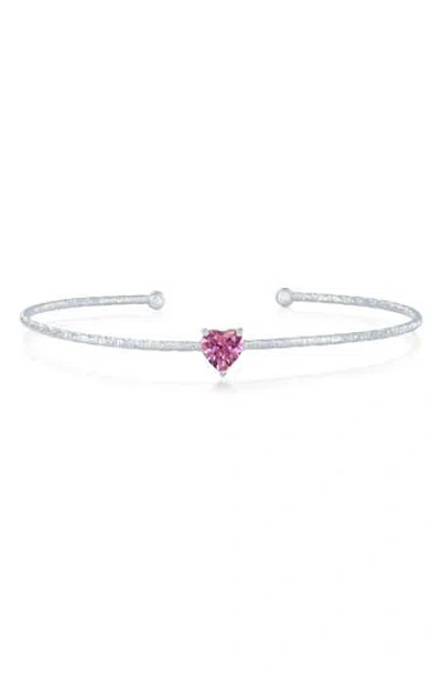 Simona Birthstone Cubic Zirconia Heart Open Cuff Bracelet In Pink