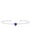 Simona Birthstone Cubic Zirconia Heart Open Cuff Bracelet In Purple