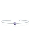 Simona Birthstone Cubic Zirconia Heart Open Cuff Bracelet In Purple