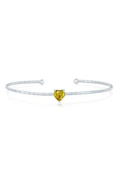 Simona Birthstone Cubic Zirconia Heart Open Cuff Bracelet In Yellow
