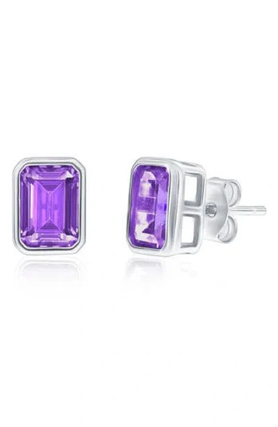 Simona Birthstone Cubic Zirconia Stud Earrings In Purple