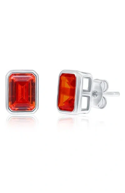 Simona Birthstone Cubic Zirconia Stud Earrings In Red