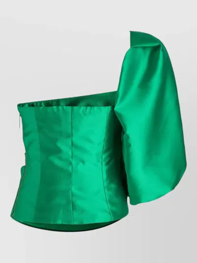 Simona Corsellini Asymmetrical One Shoulder Satin Top Tight In Green