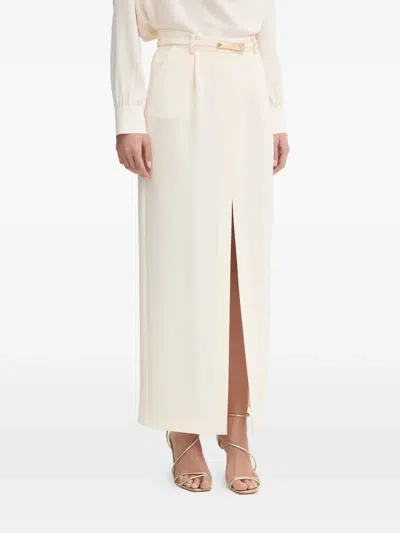 Simona Corsellini Belted Front-slit Long Skirt In Neutral