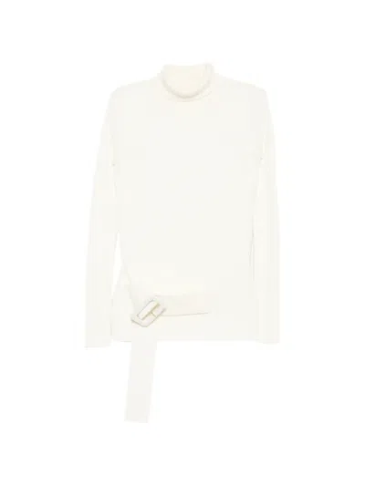 Simona Corsellini Belted Ribbed-knit Sweater In Neutrals