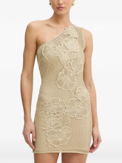 Simona Corsellini Crochet-knit Floral-appliqué Mini Dress In Brown