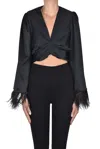 Simona Corsellini Cropped Shirt With Feathers In Black