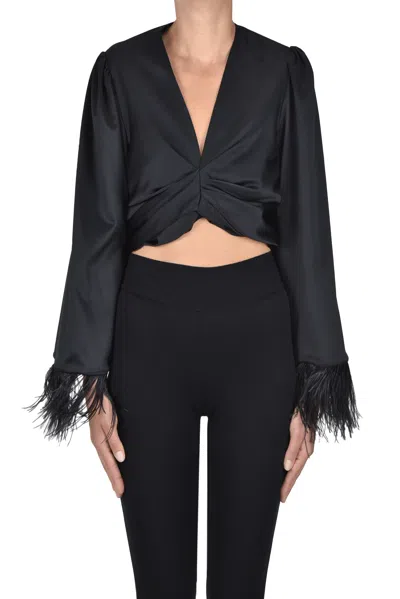 Simona Corsellini Cropped Shirt With Feathers In Black
