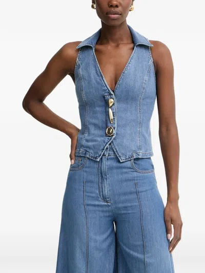 Simona Corsellini Embellished Denim Top In Blue