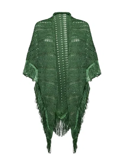 Simona Corsellini Extra Large Fringed Knit Scarf In Green