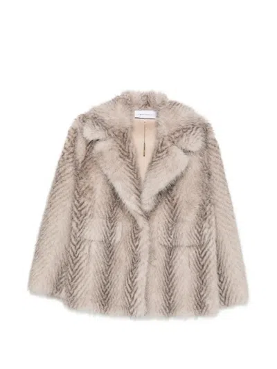 Simona Corsellini Flap-pocket Faux-fur Coat In Neutral