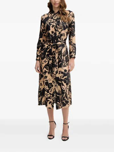 Simona Corsellini Floral-print Belted Midi Dress In Black