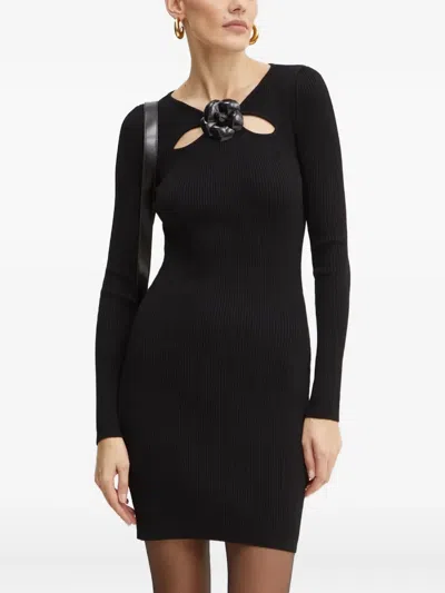 Simona Corsellini Flowe-appliqué Cutout Mini Dress In Black