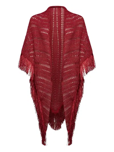 Simona Corsellini Fringed Knit Shawl In Burgundy