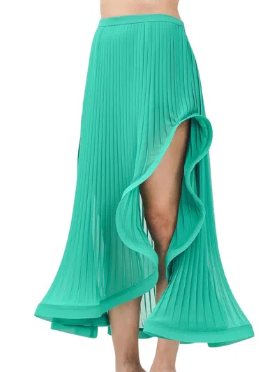 Simona Corsellini Green Polyester Asymmetric Pleated Skirt