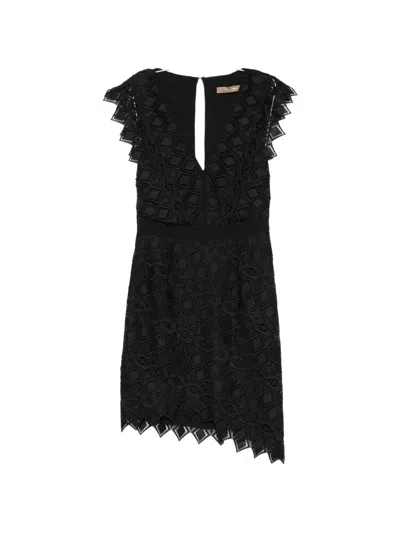 Simona Corsellini Guipure-lace Ruffled Mini Dress In Black