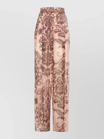 Simona Corsellini High Waist Floral Sheer Wide Leg Trousers In Brown