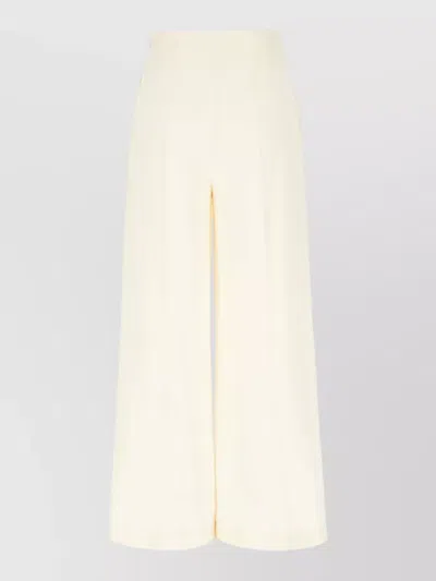 Simona Corsellini High Waist Stretch Cropped Wide Leg Pants In White