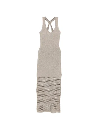 Simona Corsellini Metallic Open-knit Dress In Neutral