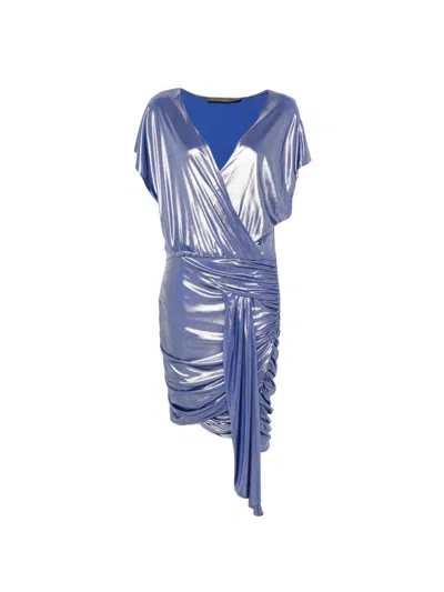 Simona Corsellini Metallic-finish Ruched Mini Dress In Blue