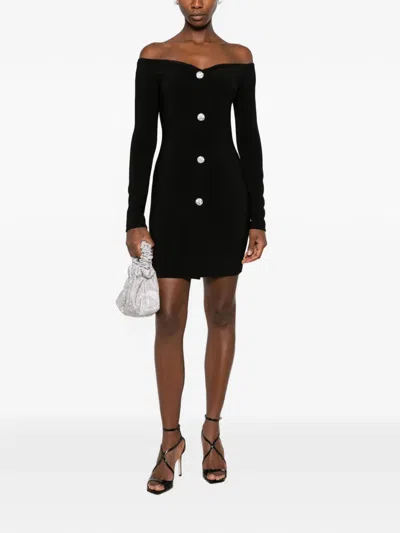 Simona Corsellini Off-shoulder Crystal-embellished Mini Dress In Black