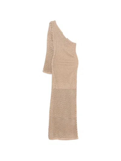 Simona Corsellini One-shoulder Open-knit Maxi Dress In Brown