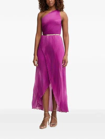 Simona Corsellini One-shoulder Pleated Midi Dress In Purple