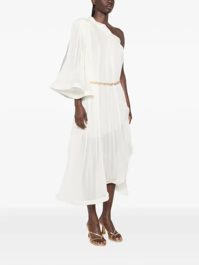 Simona Corsellini One-shoulder Pleated Midi Dress In White