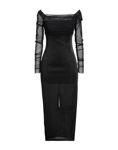 Simona Corsellini Party Edition Woman Midi Dress Black Size 8 Polyamide, Metallic Fiber
