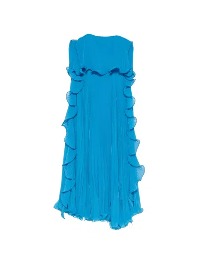 Simona Corsellini Pleated Ruffled Midi Dress In Blue