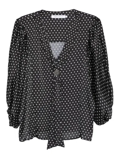 Simona Corsellini Polka-dot Tie-neck Top In Black