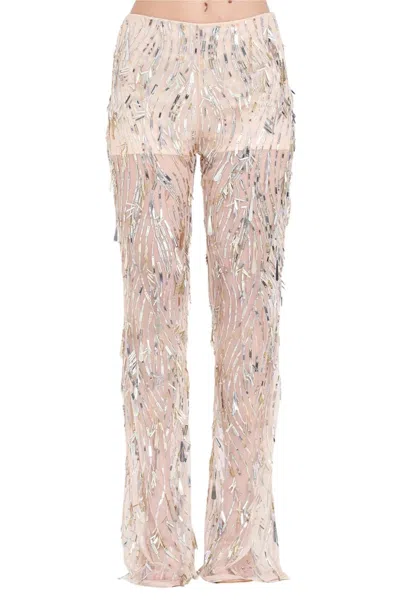 Simona Corsellini Polyamide Trousers - Silver/beige In Gold