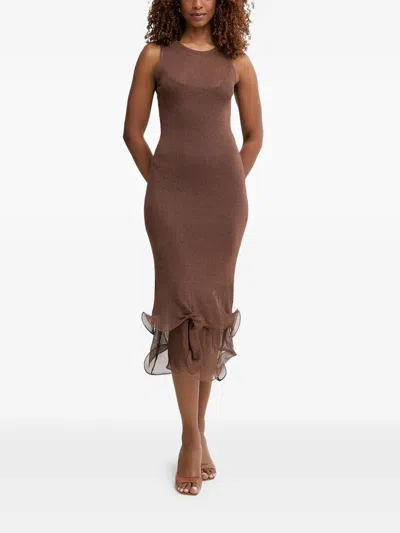 Simona Corsellini Ruffled Metallic-knit Dress In Brown