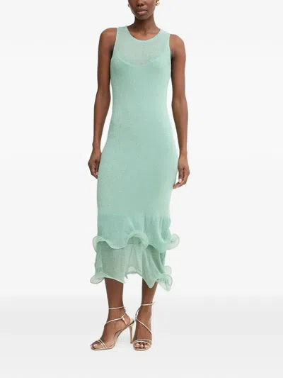 Simona Corsellini Ruffled-trim Knit Dress In Green