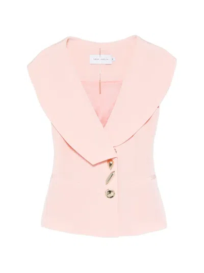 Simona Corsellini Sculpted-button Shawl-lapel Waistcoat In Pink