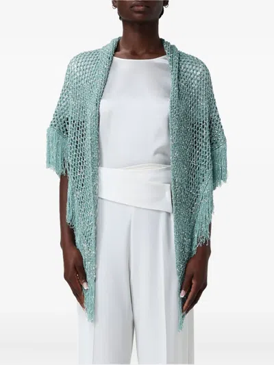 Simona Corsellini Sequin-embellished Fringed Scarf In Blue