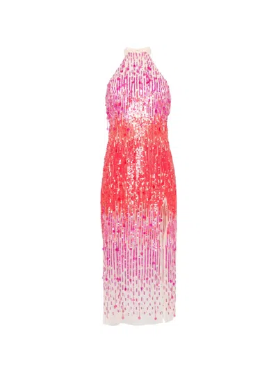Simona Corsellini Sequin-embellished Halterneck Midi Dress In Red