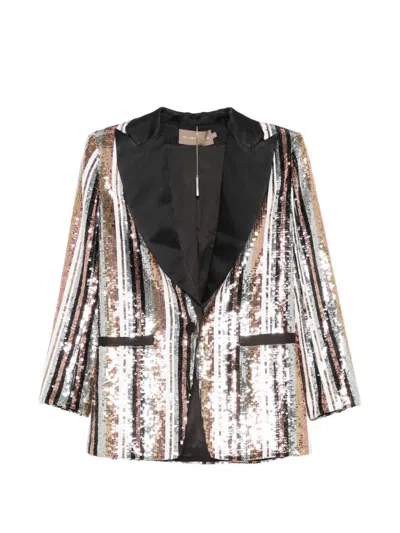 Simona Corsellini Sequin-embellished Striped Blazer In Silver