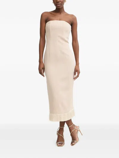 Simona Corsellini Strapless Fringed-hem Dress In Neutral